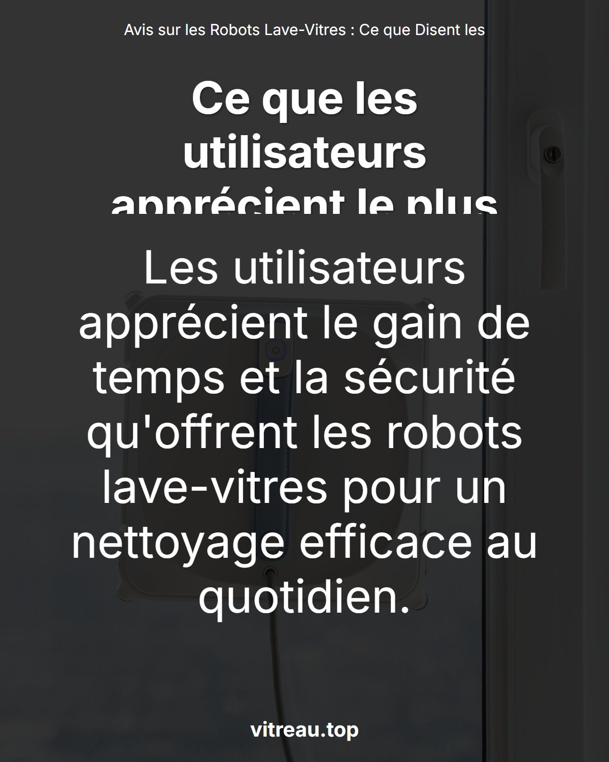 Avis sur les Robots Lave-Vitres : Ce que Disent les Utilisateurs